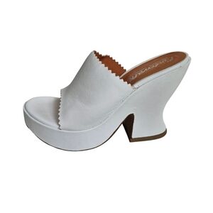 L'intervalle White Leather Chunky Heel Platform Mules